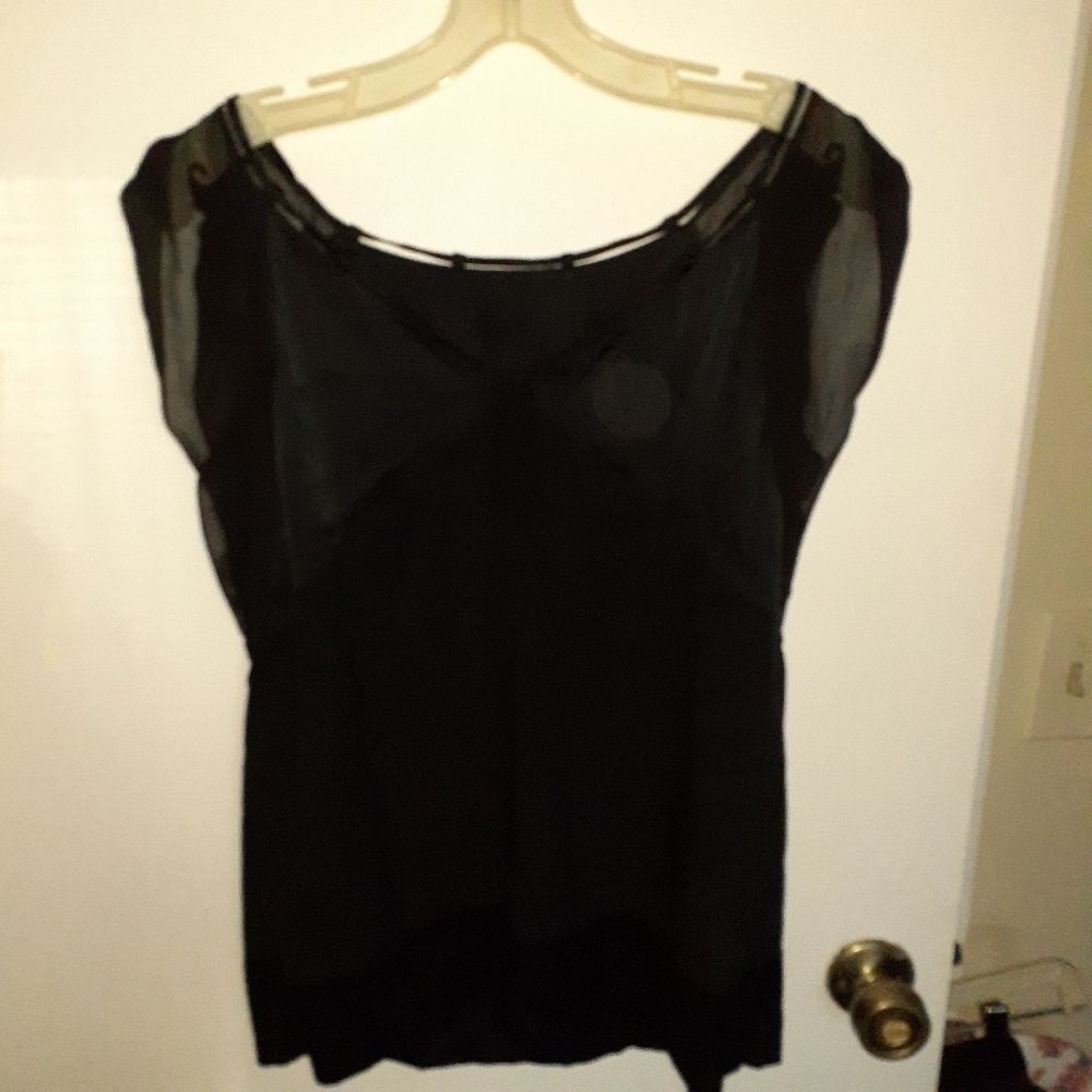 Diane Von Furstenberg Silk Top S Black Sheer Flowy Satin Blouse With Detailing